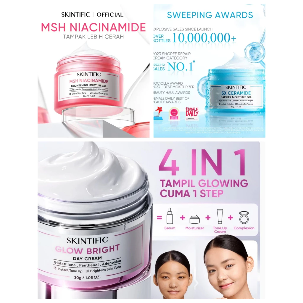 SKINTIFIC - TXA Niacinamide Brightening Cream/ 5X Ceramide Barrier Moisturizer Gel 30g/Glow Bright Day Cream