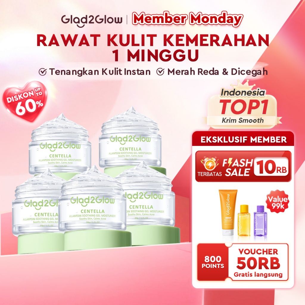 Glad2Glow Centella Water Gel Moisturizer Madeca Cream Cica Pelembab Wajah 30/55g Pengontrol Minyak Pelembab Menyembuhkan Jerawat  Krim Anti Jerawat Memperbaiki Penghalang Kulit Kelembapan Kulit g2glow official store