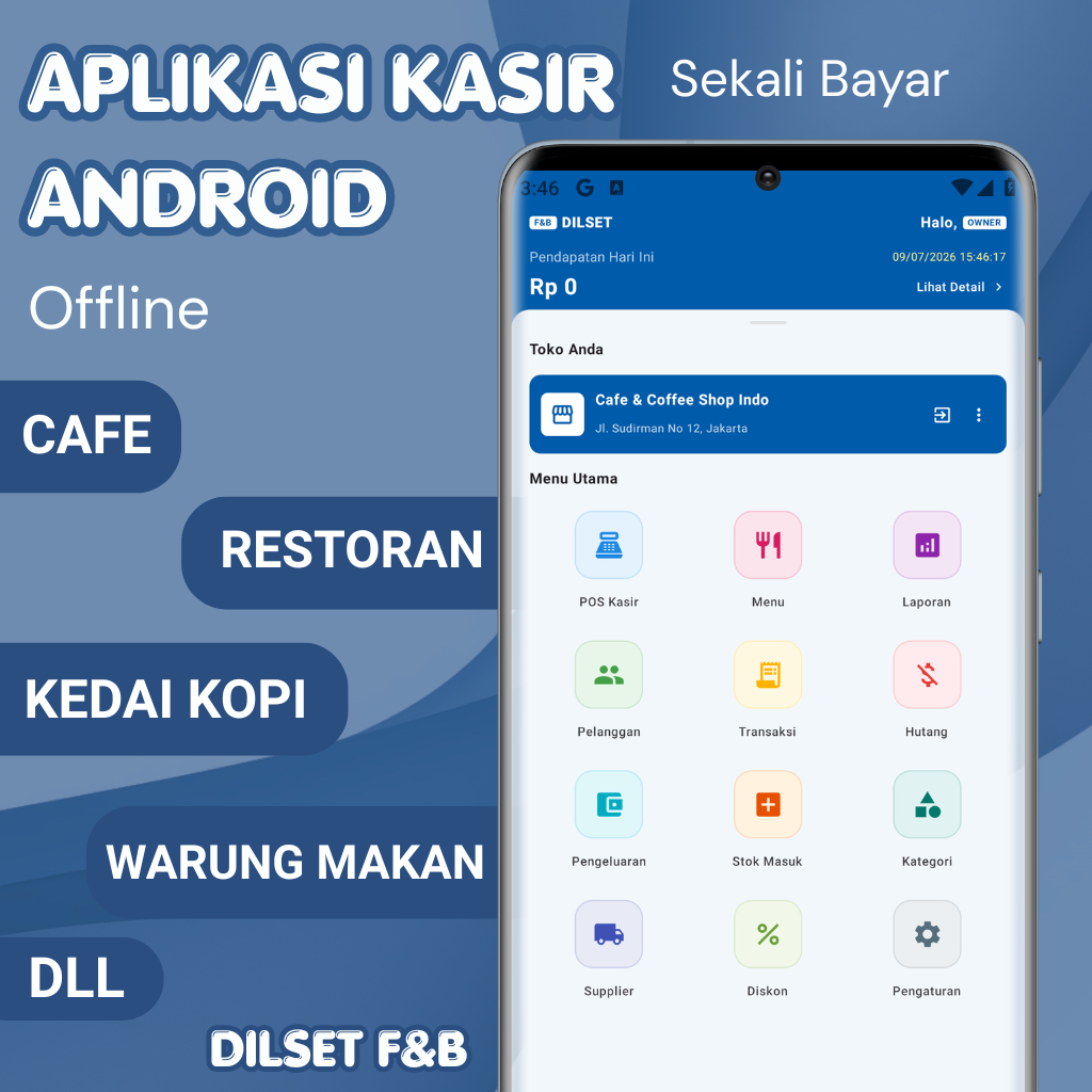 Aplikasi Kasir Android Cafe Restoran Kedai Kopi Bakery Catering Food Court Offline Sekali Bayar - DILSET F&B