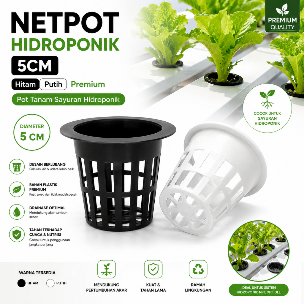 Netpot Hidroponik 5cm Hitam Putih Premium | Pot Tanam Sayuran Hidroponik