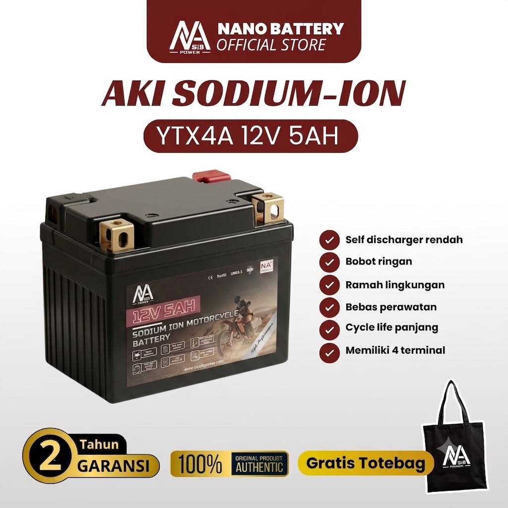 NANO BATTERY Aki Motor Sodium Ion 12V 5AH / GTZ5S / YTZ5S / YTZ4V Aki Kering Garansi Resmi Dari Pabrik Sendiri Motorcycle Aki Maintenance Free