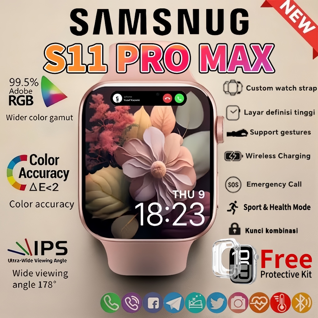 SAMSNUG Smartwatch S11 PRO MAX Original with 2.1" HD AMOLED Display GPS NFC Jam Pintar Olahraga Bluetooth Smart Watch Pintar Wanita Tahan Air Jam Tangan Pintar IP68 Monitor Monitor Detak Jantung Android IOS