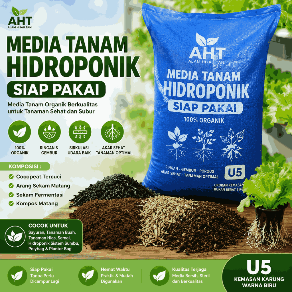 Media Tanam Hidroponik Siap Pakai 1 Karung U5 Organik untuk Semai, Sayur dan Tanaman Buah - AHT