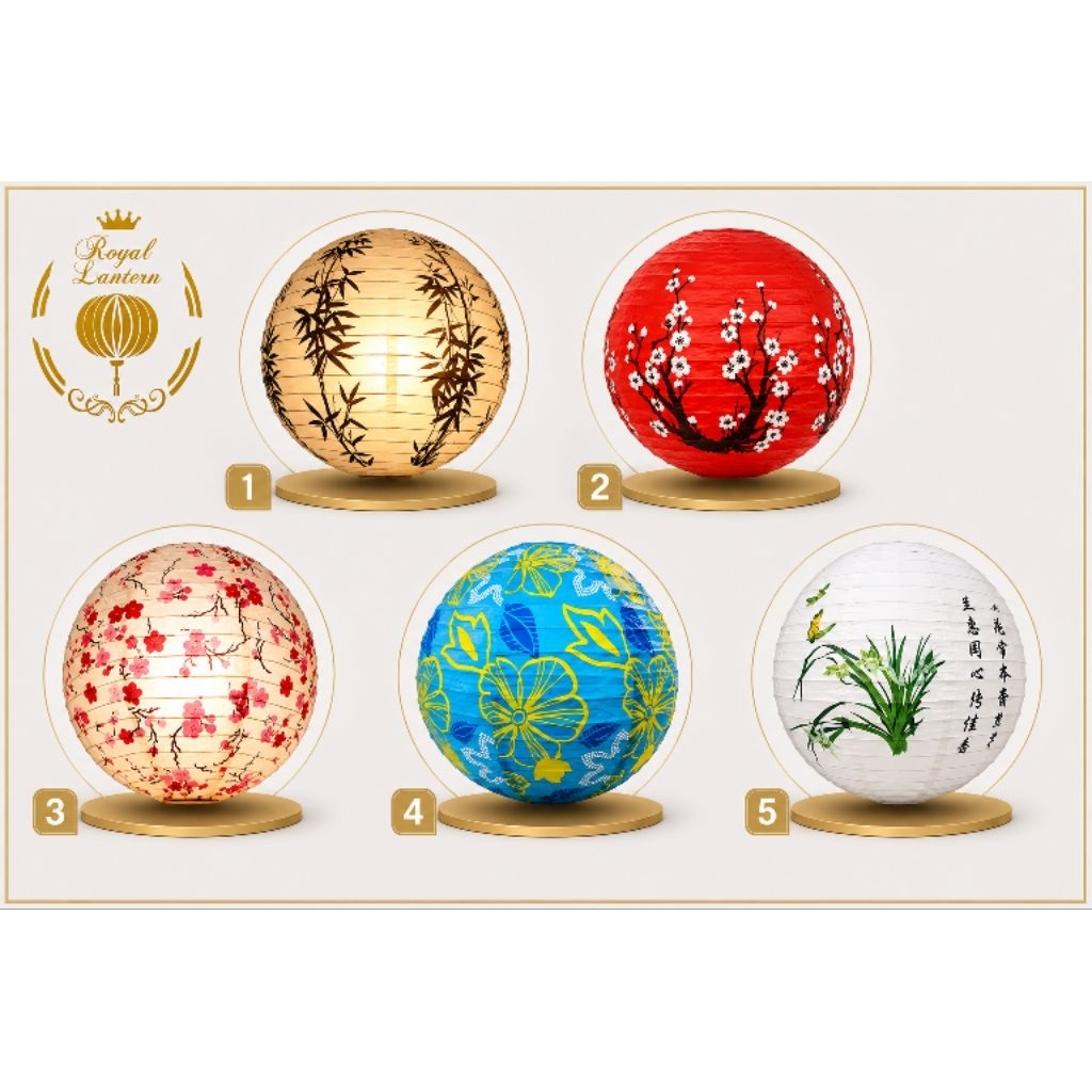 Lampion gantung KERTAS  print Jepang China bambu daun 30cm