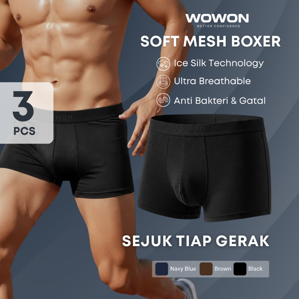 Jual Wowon Men Boxer - 3 Pcs - Celana dalam pria - Soft Mesh Boxer ...