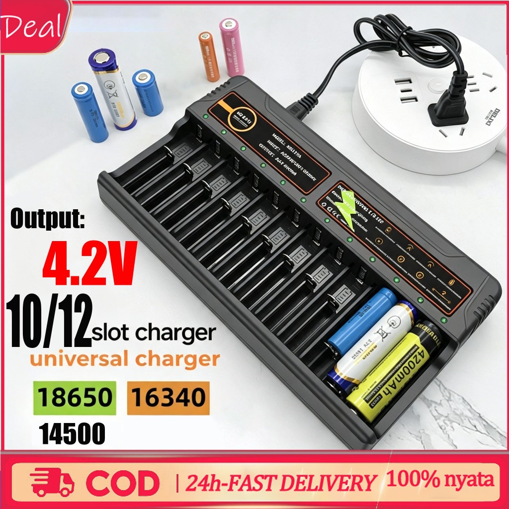 Fast Charging 12 / 10 Slot Baterai 18650 Smart Charger Battery Lithium Universal HD-8994B  14500 16340 18500 10440 18350
