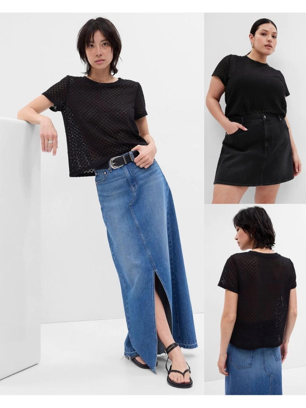 Kaos Rajut Lengan Pendek Wanita GAP Crochet-Knit Top - 2977