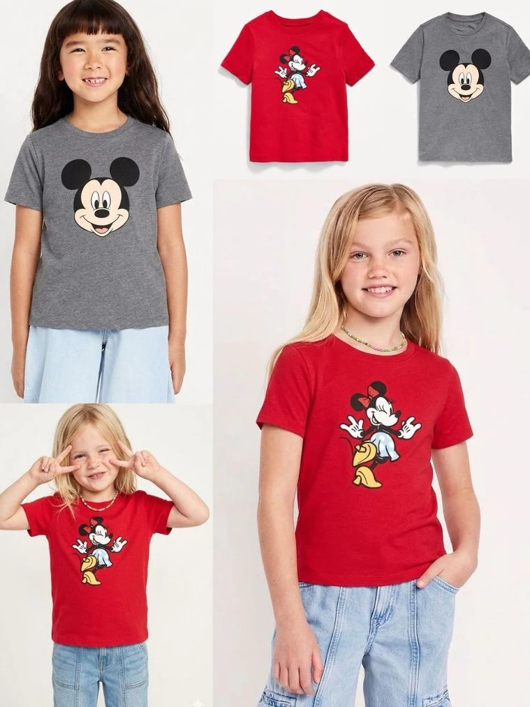 Kaos Lengan Pendek Anak ABG Junior OLN Disn*y Mickey and Minnie Graphic T-Shirt For Kids - 2382