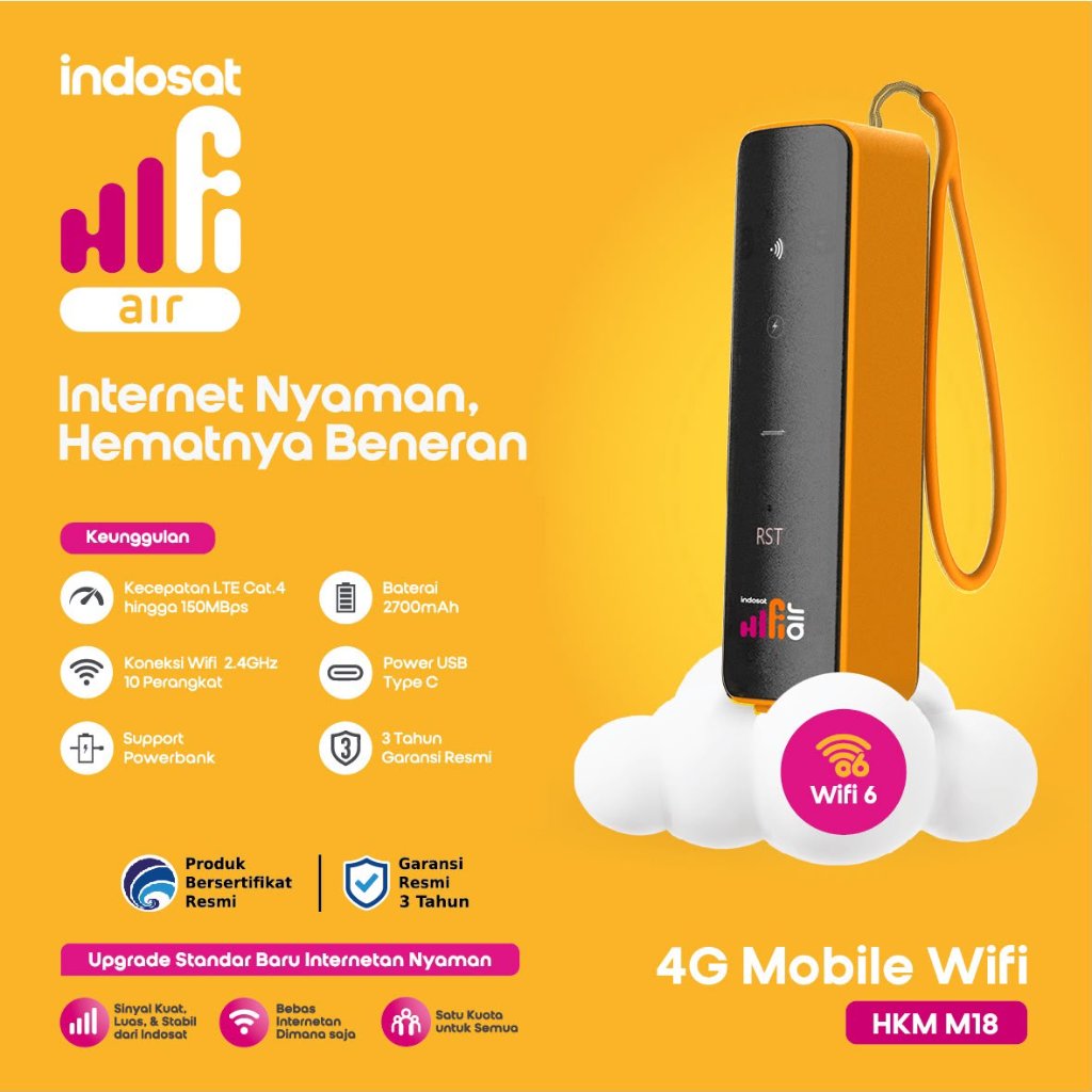 Jual Indosat HiFi Air MiFi HKM M18 Modem WiFi 6 Router 4G Free IM3 Tri ...
