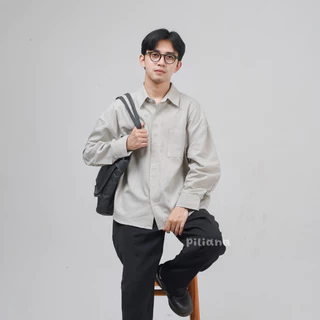 Piliana Kemeja Kasual Oversize Hidden Button | Kemeja Pria Formal | Kemeja Kantor Lengan Panjang