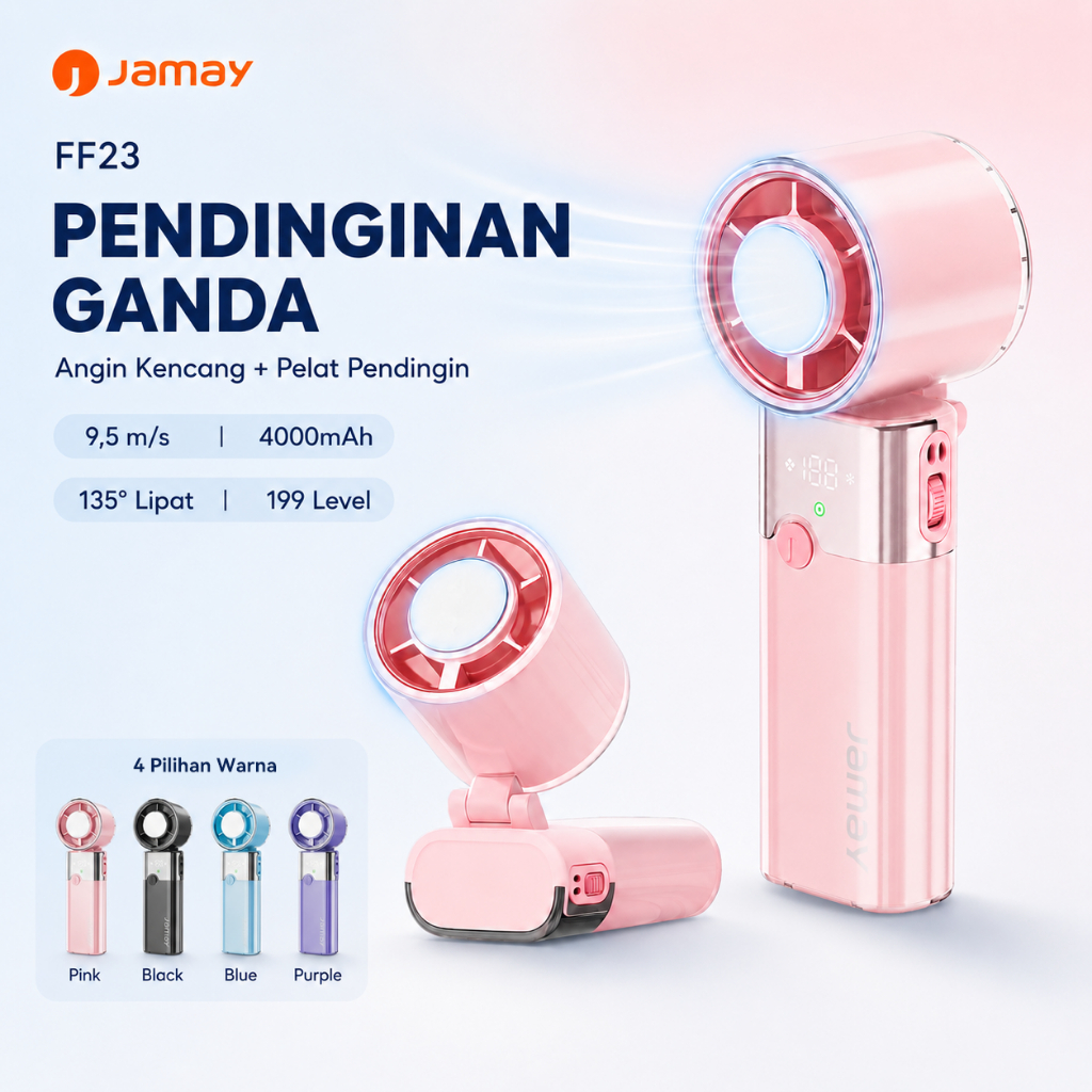 JAMAY FF23 Kipas Angin Mini Portable Lipat 135° High Speed Pendinginan Ganda Pelat Pendingin Semikonduktor 9,5m/s 199 Tingkat Kecepatan Baterai 4000mAh Layar Digital