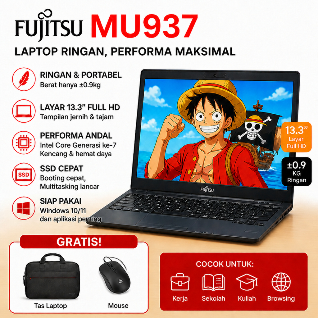 Laptop Fujitsu MU937 Bekas Tipis Ringan intel inside RAM 8GB SSD 128GB Harga Promo Garansi 1 Bulan Full Service