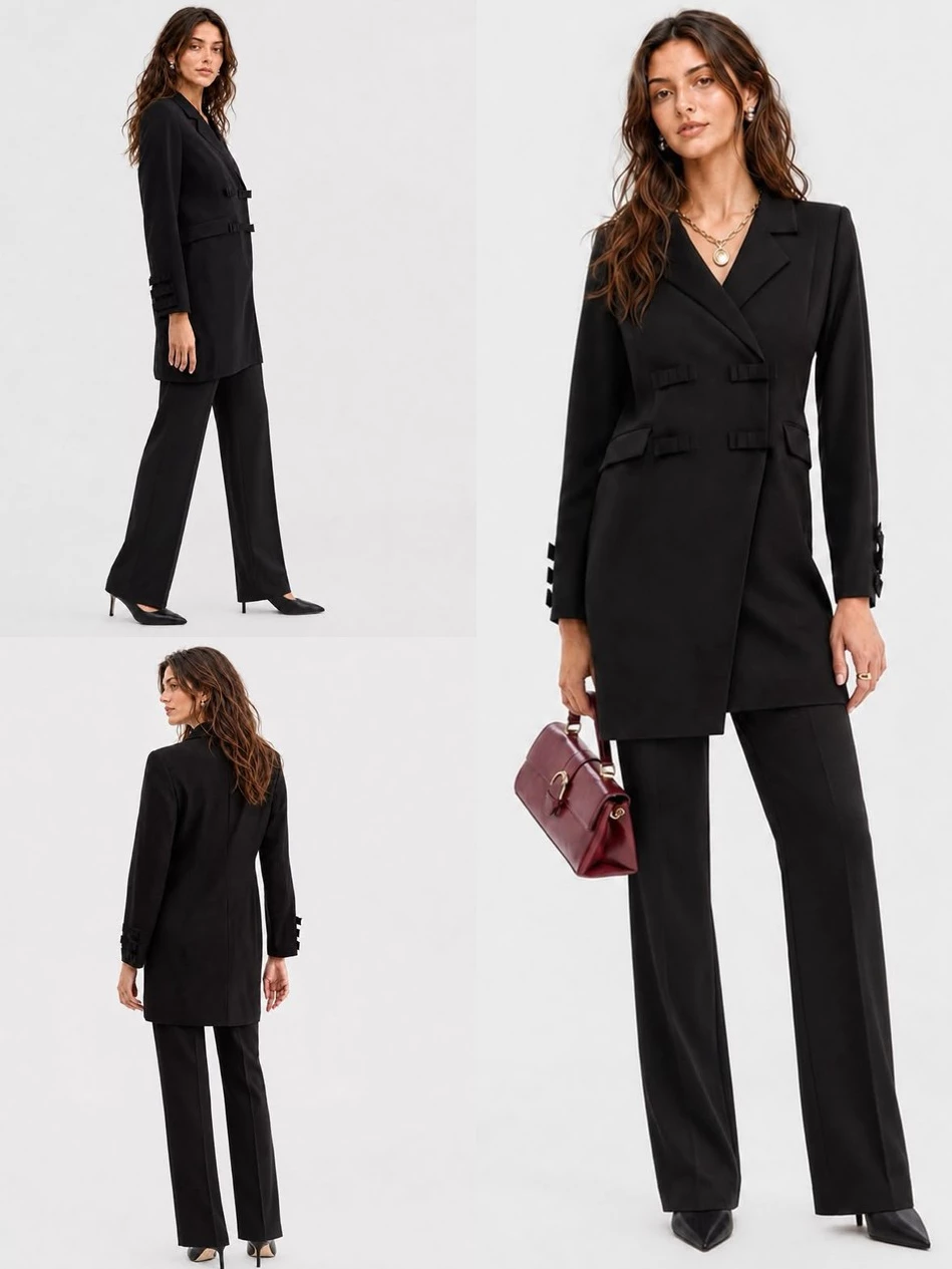 Jaket Panjang Long Coat Wanita ONT Women's Woven Bow Long Coat - 3117