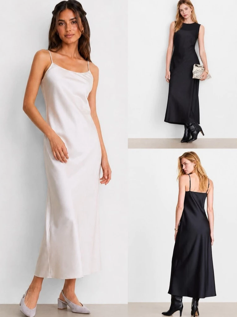 Dress Maxi Wanita LF Women's Satin Maxi Slip Dress - 2778