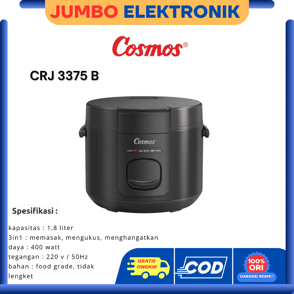 Rice Cooker Cosmos CRJ-3375 Lumo Series 3 in 1 Magic Com Non-Stick Black / Silver / White // Rice cooker 1.8Liter warna Hitam / Putih/ Abu / Merah  3in1 eta1