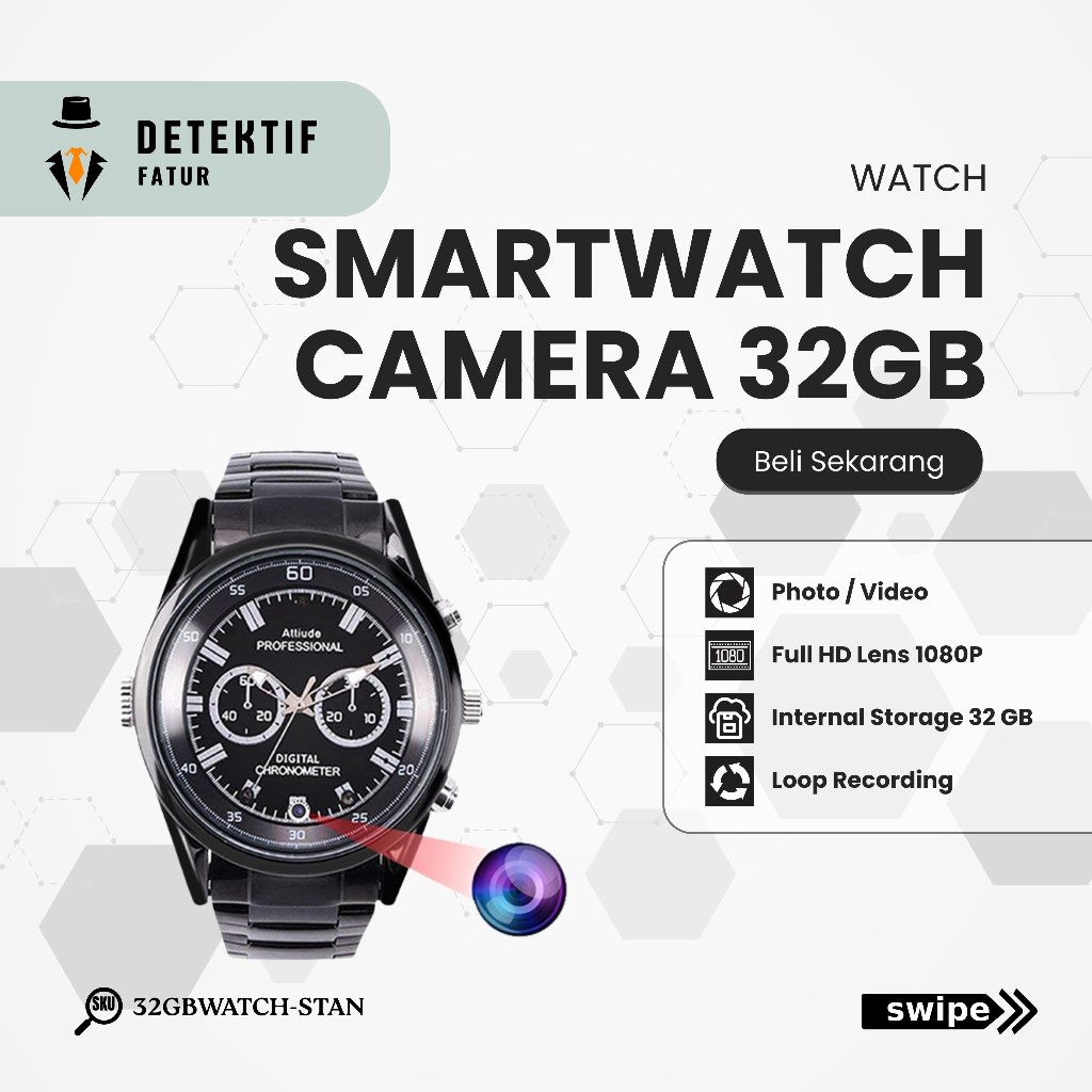 Jual Smartwatch Spy Camera 1080P Jam Tangan Kamera 32GB WATCHCS8GB ...