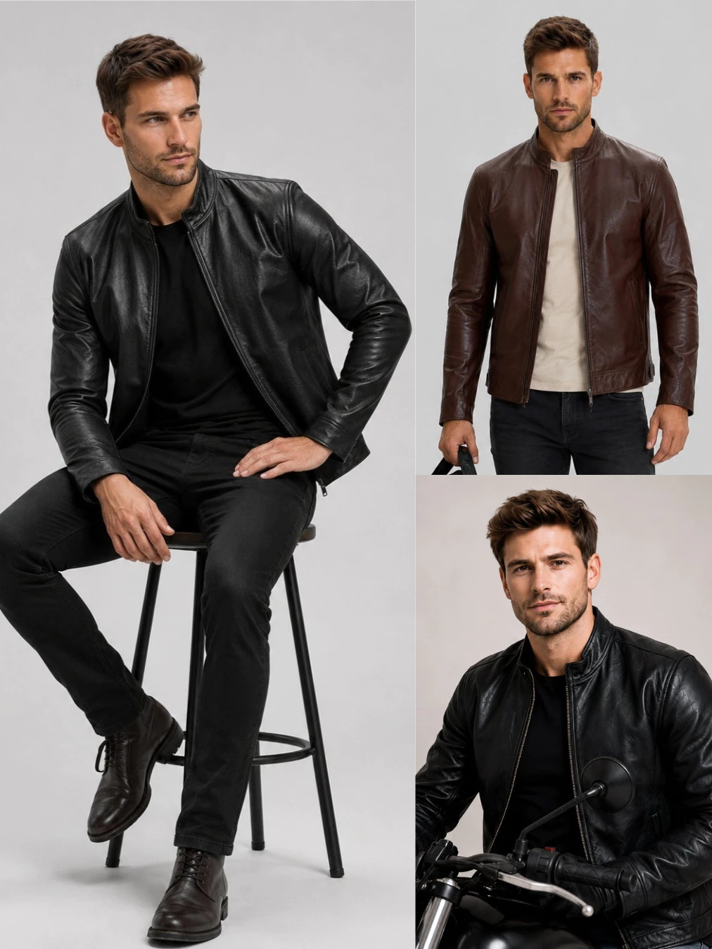 Jaket Motor Kulit Sintetis TSB Men's Faux-Leather Biker Jacket - 2931