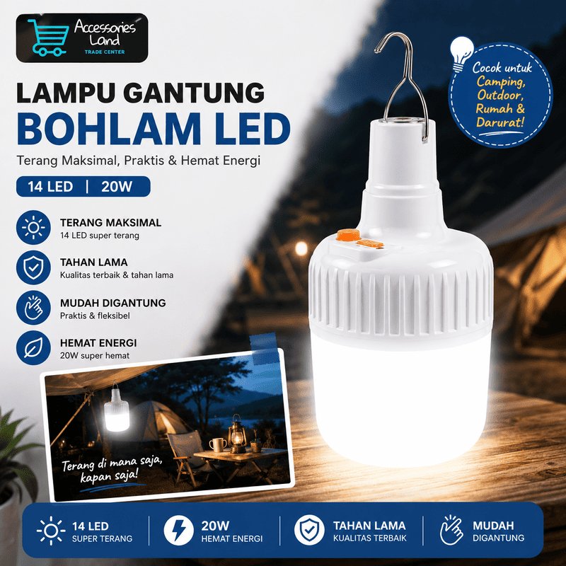 Lampu LED Tenda Bisa Dicas 20W (3,75 x 2,36 inch)  Bohlam Luar Ruangan Lampu Darurat