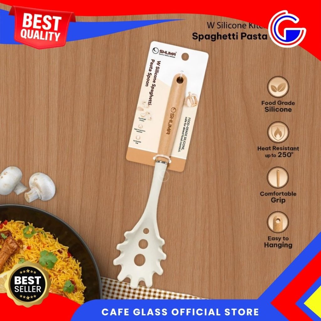 Shuma W Silicone Spaghetti Pasta Spoon Sendok Pasta Silicon dengan Tangkai Kayu