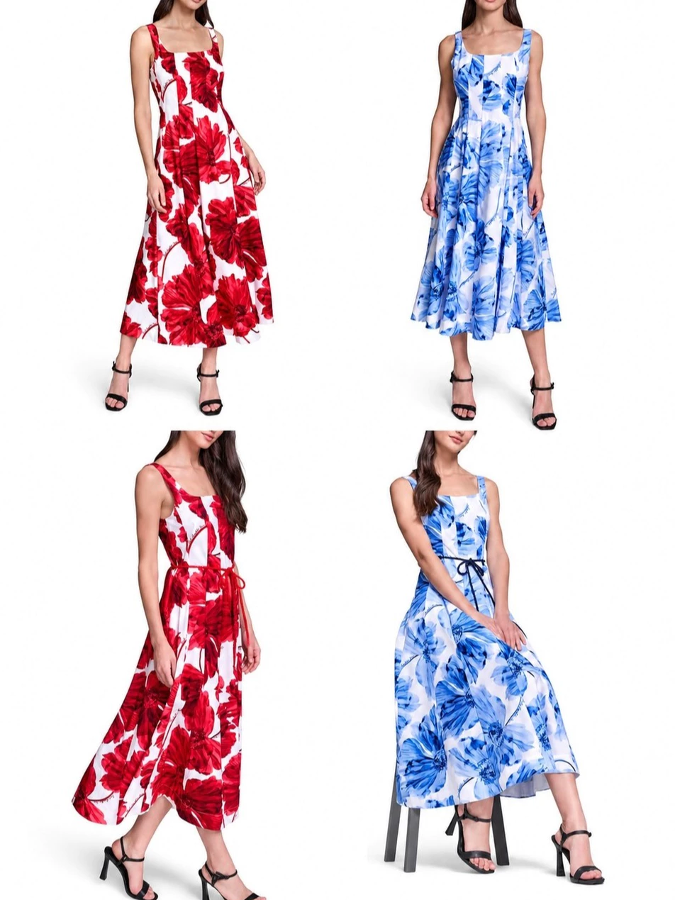 Dress Panjang Wanita KL Sleeveless Scoop Neck Midi Fit & Flare Dress (No Belt) - 3291