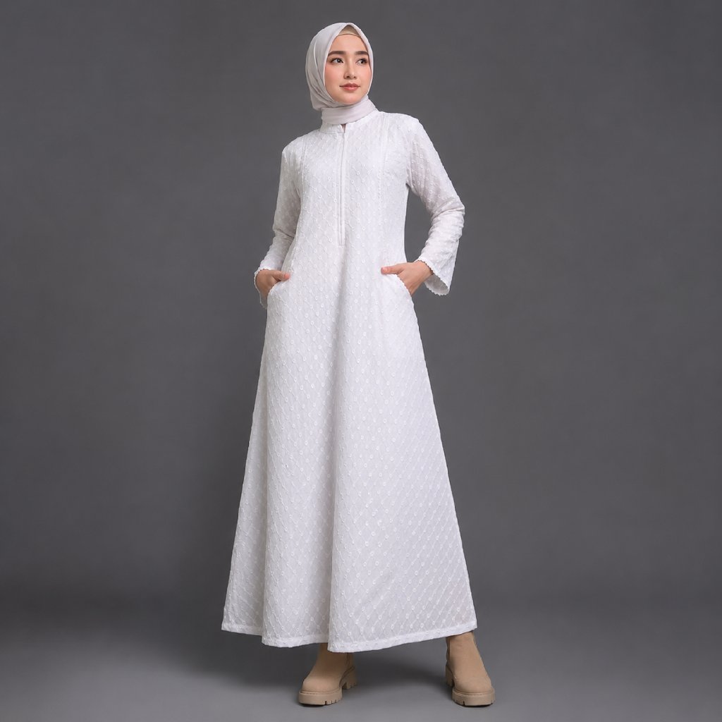 Review Raisma Gamis Putih Katun Jepang Motif Polkadot untuk Busana Ihrom dan Haji