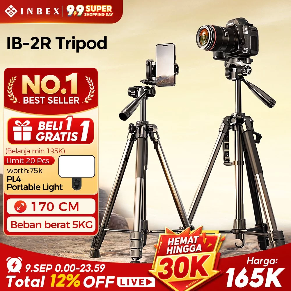INBEX IB-2R 170CM Tripod HP Kamera Bluetooth Remote Aluminum Konten Video DSLR | Rp116.000