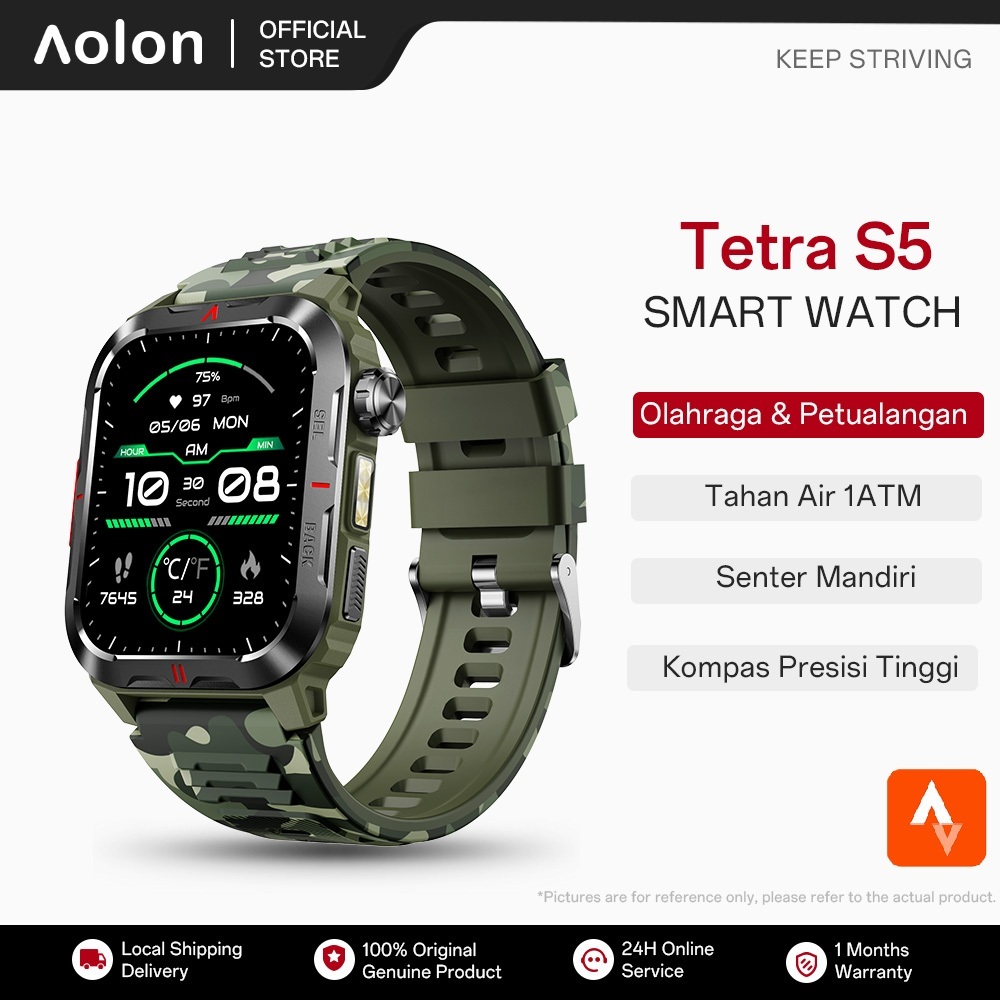 [ Best selling ] Aolon Tetra S5 Smartwatch 1,93" Layar Bisa Strava Kompas & Senter Bluetooth Tahan Air 1ATM Jam Tangan Pintar Pria Olahraga Kebugaran Untuk Android & IOS Original Smart Watch
