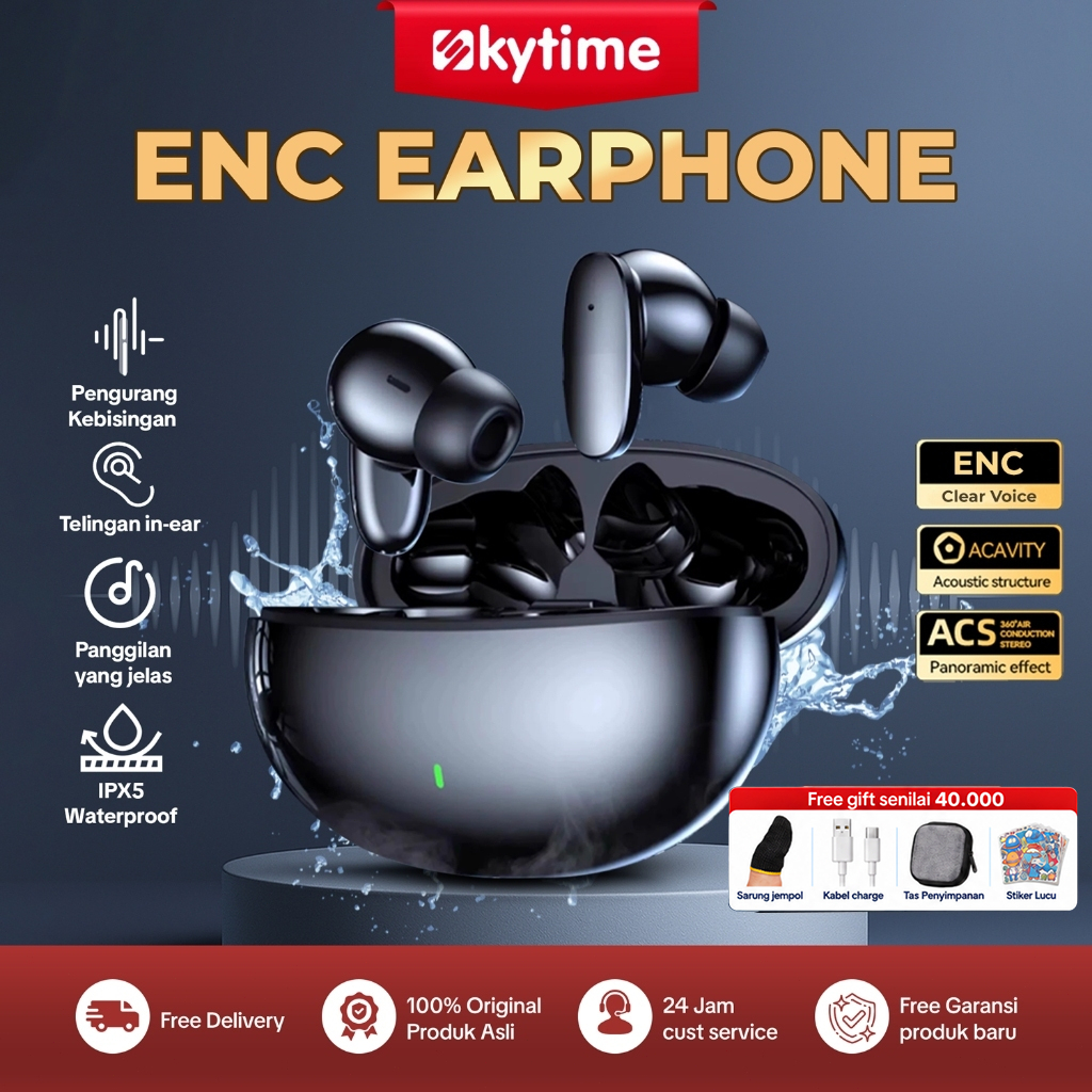 Skytime EP51C Headset Bluetooth 5.3 TWS Earphone Gaming ENC Low Latency 60ms IPX5 Original