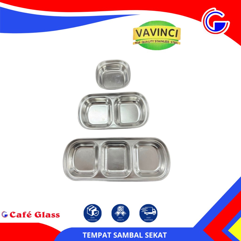 Tempat Sambal Sekat Stainless Steel VAVINCI Piring Segmen 2 dan 3 Kompartemen