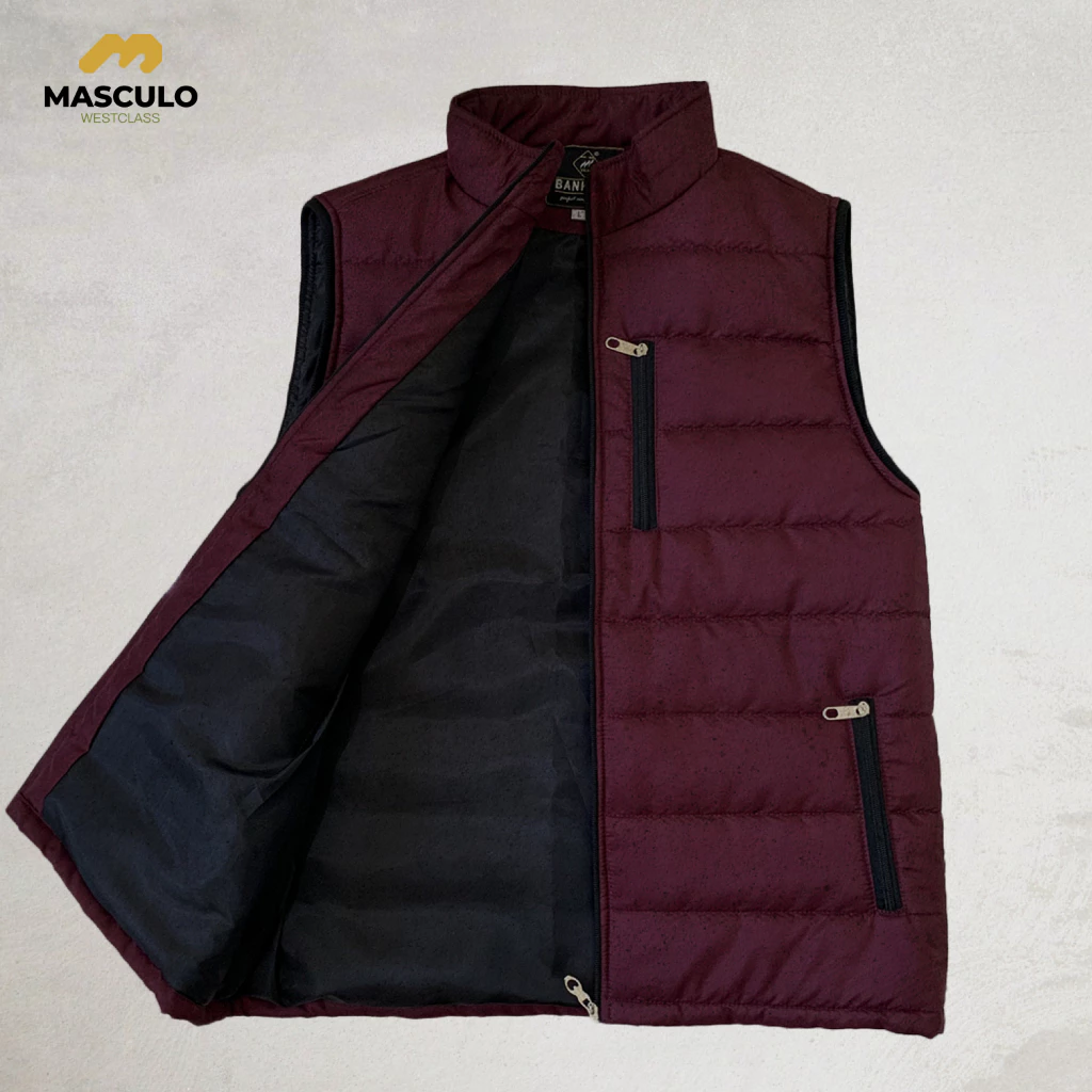 Vest puffer Masculo warna Burgundy
