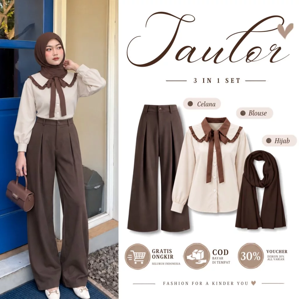 Sailor Outfit 3 in 1 Set Remaja Kekinian | Blouse + Celana + Pashmina | Setelan Hangout/Ngampus Elegan Daily || DC26