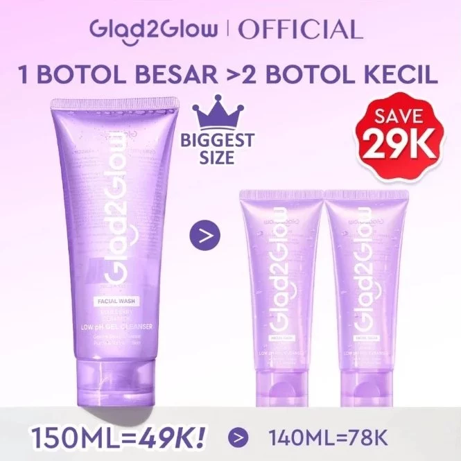 Glad2Glow Blueberry Cleanser 70ml / 150ml - Ceramide Low pH Gel Cleanser facial wash sabun cuci muka