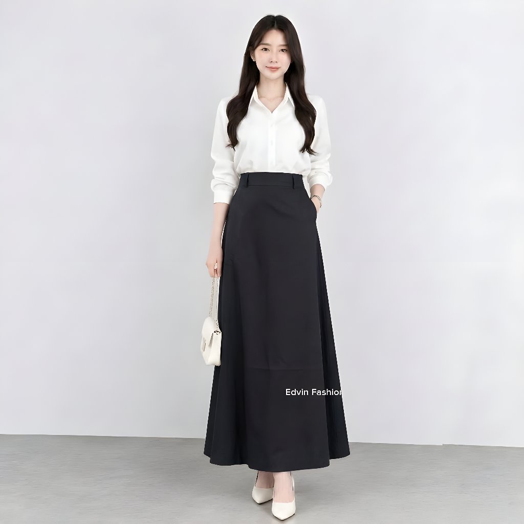 Rok A Line Panjang Wanita | Korean Style Simpel Stylish untuk Kerja dan Kuliah foto 3