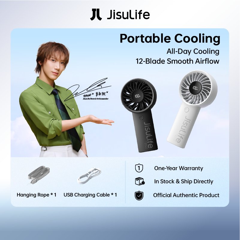 JISULIFE Kipas Angin Portable 12 Bilah Turbo 5 Kecepatan Angin Kuat Layar LED Kipas Meja untuk Komuter & Kantor