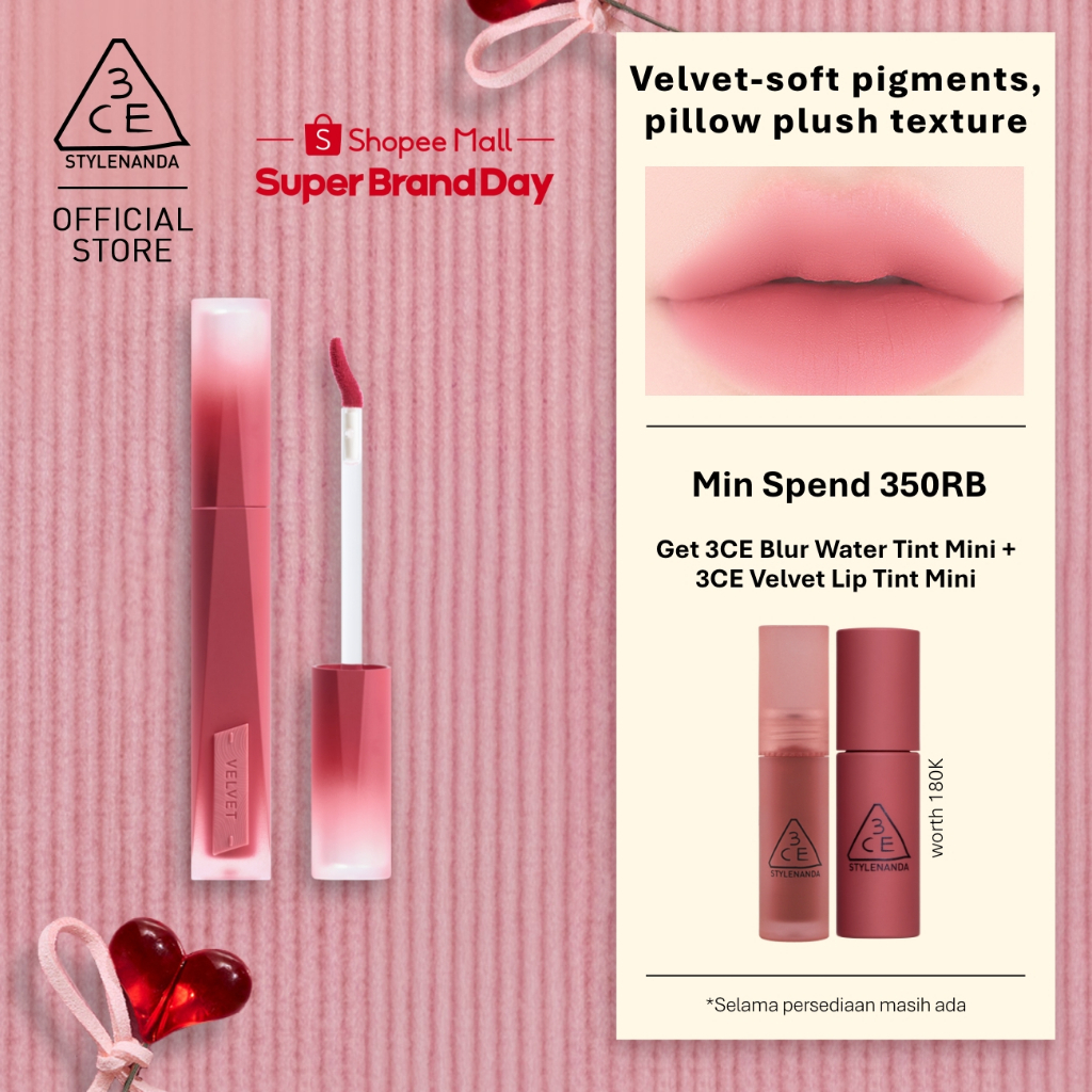 [HOT FROM SEOUL] 3CE Velvet Plush - Liptint Soft Blur Matte 24H Non-drying Lightweight Comfortable Velvet Lip Tint Lipstick Asian Shades K Beauty Korean