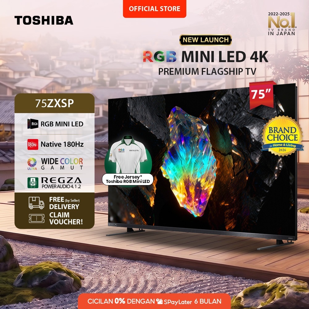 [AI 4K RGB Mini LED TV Native 180Hz] Toshiba 75" UHD AI Smart TV - Dolby Vision 2.0 Maximum Dolby Atmos 4.1.2 Woofer Eilex Prism AMD Freesync Premium 330fps Speedmode Apple Airplay MEMC VRR ALLM Netflix Disney+ Youtube Wifi6e Bluetooth 5.4 - 75ZXSP