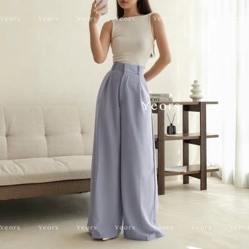 YEORS Hana Pants Celana Wide Kulot Polyester Anti Kusut Trousers Kantor Formal Casual Woman