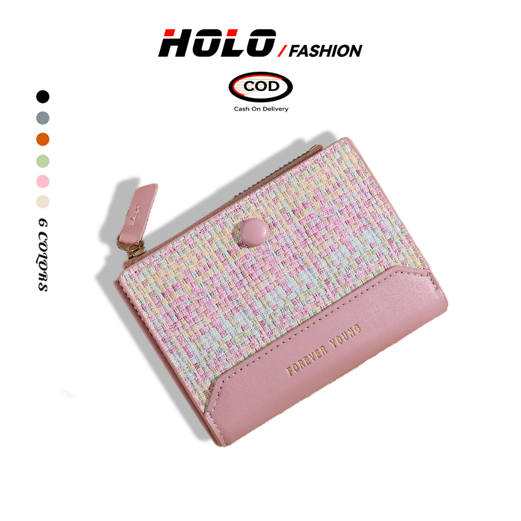 HOLO Dompet Lipat Wanita Aesthetic Dompet Kartu Kecil Korea Style Dompet Kulit Terbaru 2025 Wallet