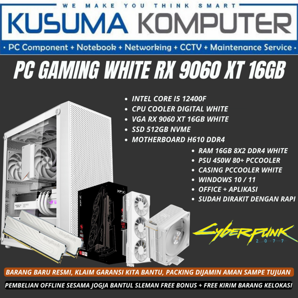 PC Gaming Rakitan RX 9060 XT White / intel Core i5 12400F / 512GB NVMe SSD