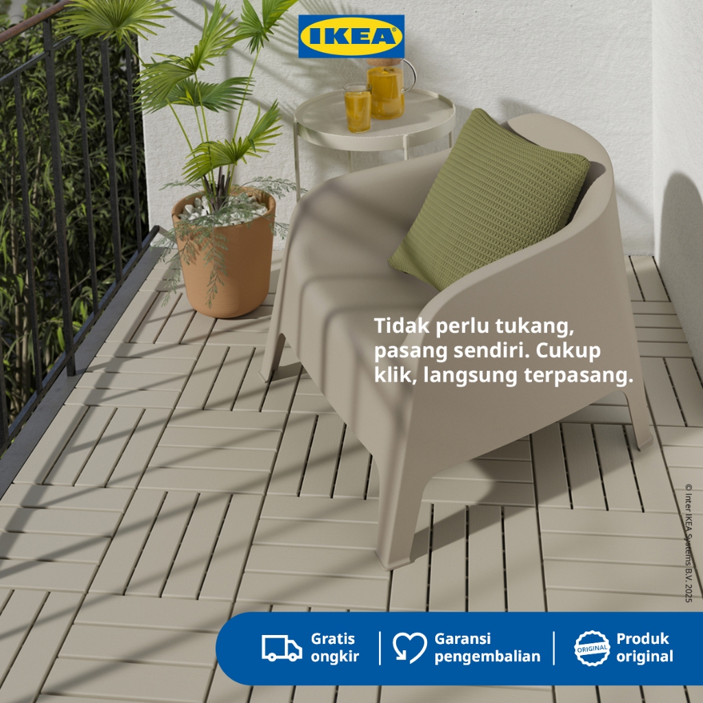 IKEA RUNNEN  Lantai Dek / Decking Tile Indoor Outdoor Warna Krem WPC 30x30cm (isi 9pc)