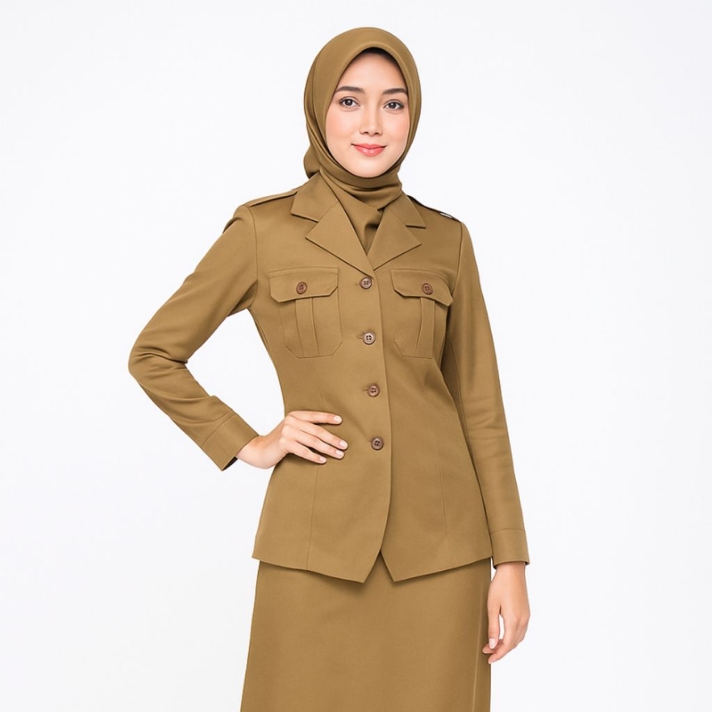 Jual Seragam Dinas PNS Wanita Kerah Jas Kantong Dada Stelan Rok Celana ...