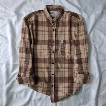 Kemeja Flanel Lengan Panjang Unisex Pria Wanita Kemeja Flanel Coklat Pria Premium Distro Lengan
