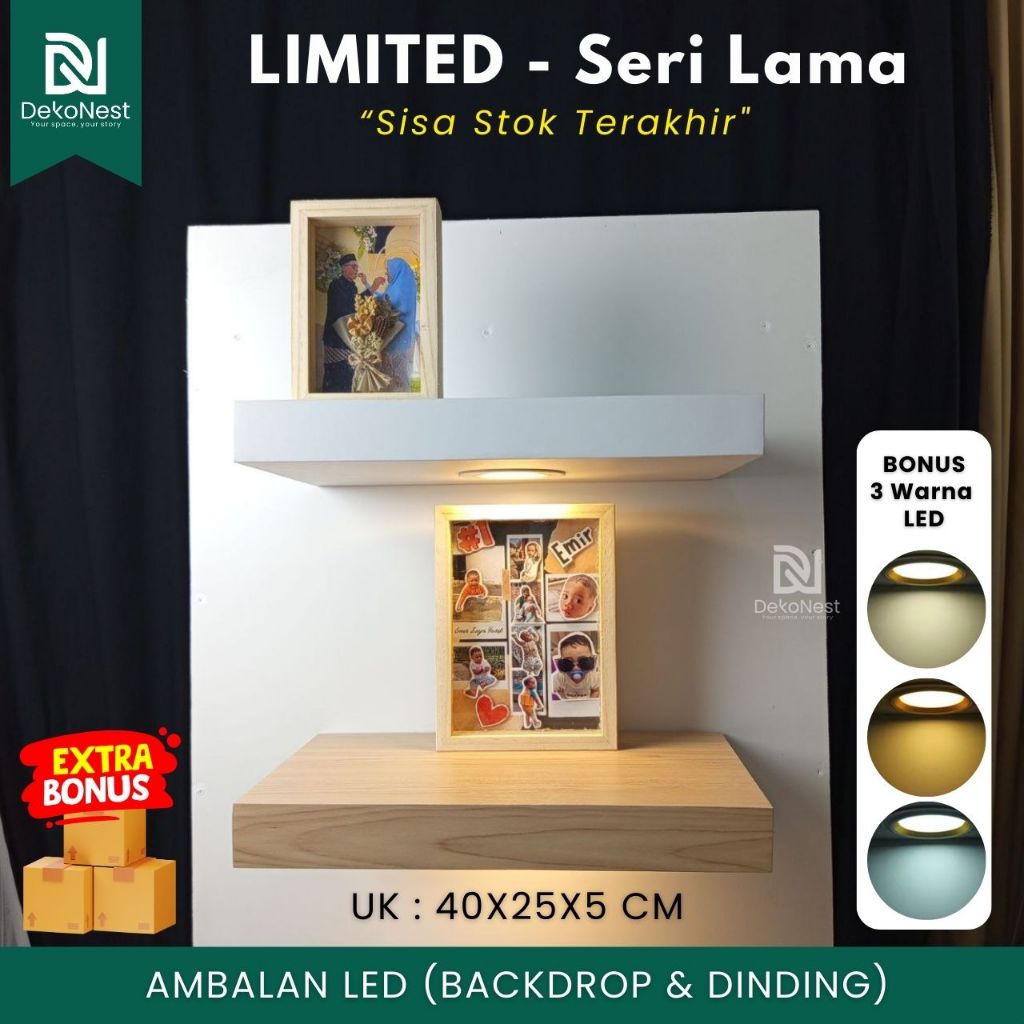 Jual Dekonest Rak Ambalan Dinding Backdrop Tv Dapur Tempel Lampu LED ...