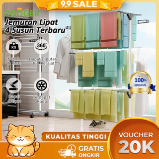 COOGER Rak Jemuran Baju Lipat Pakaian Tempat Jemuran Pakaian Rak Jemuran Handuk Menara Stainless Steel Rak Jemuran 4 Susun Dapat Dilipat