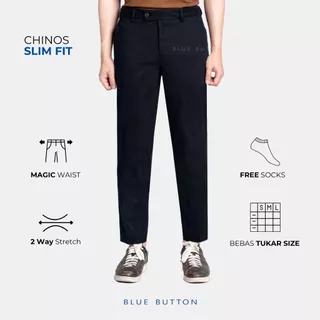BLUEBUTTON Celana Chino Ankle Pants Slim Fit Black