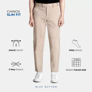 BLUEBUTTON Celana Chino Ankle Pants Slim Fit Khaki