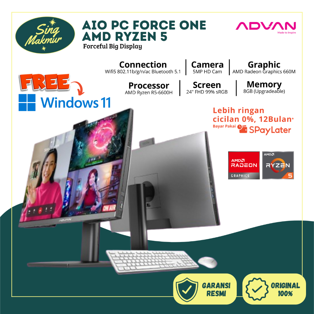 Jual ADVAN Force One PC All in One PC AIO Ryzen 5 6600H 8GB 512GB 99% ...