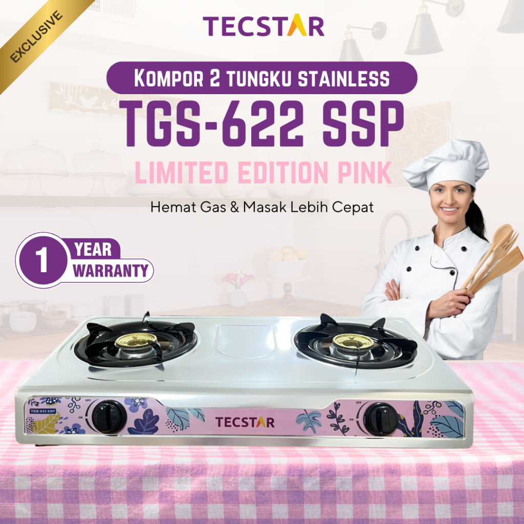 Jual TECSTAR Kompor Gas 2 Tungku Stainless TGS-622 SSP Limited Edition ...