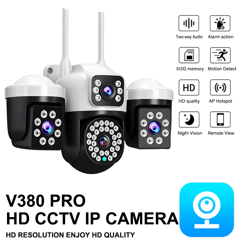 IP Camera V380 pro CCTV 1080P HD 3 lenses Night Vision PTZ jarak jauh lewat hp kamera cctv Camera - foto 1