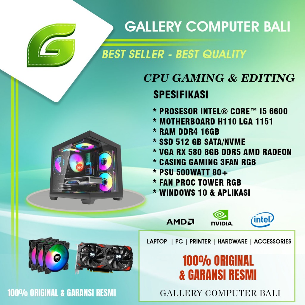 Jual komputer pc gaming dan editing intel core i5 gen6/vga rx 580